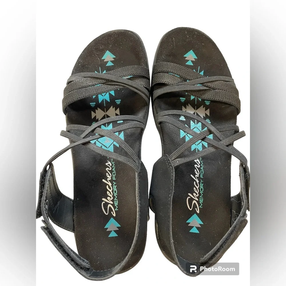 Skechers Black Sandals with Teal Accent